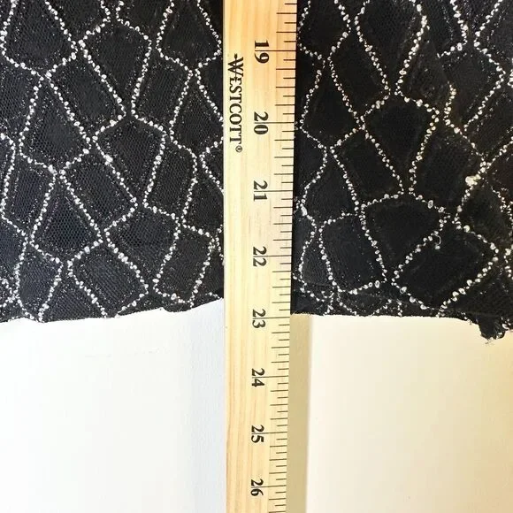 NESS Top Women L Black Silver Faux Fur Trimmed Turtleneck Sheer Regency Glam - Picture 6 of 8